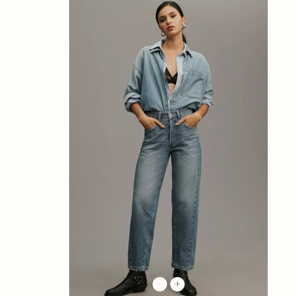 Pilcro Reworked High-Rise Taper Jeans | Size 28 | Button Fly | Distressed Hem